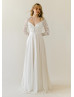 Fitted Sleeves Ivory Lace Tulle Modern Wedding Dress